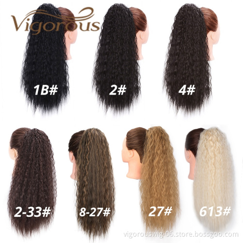 Vigorous Long Drawstring Ponytail Extension Synthetic 22" Kinky Straight Bun Ponytail Clip on Hair Extensions Ponytail for Women